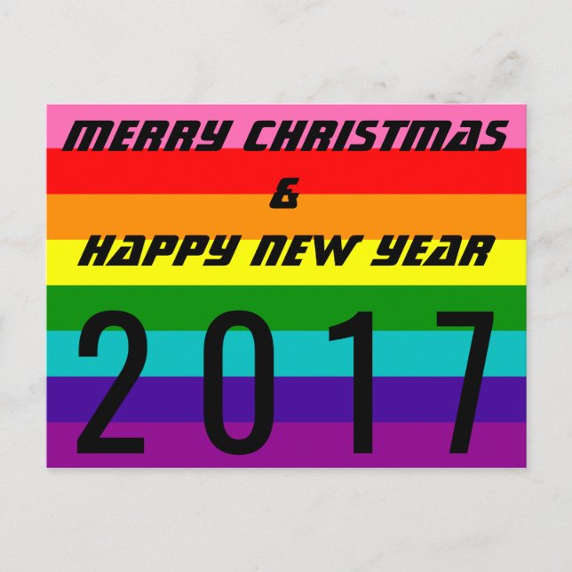 Merry Christmas Happy New Year 2017 Rainbow Flag Holiday Postcard (Front)