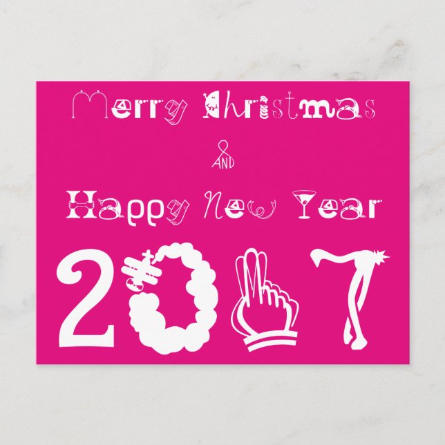 Merry Christmas Happy New Year 2017 Typography Holiday Postcard (Front)