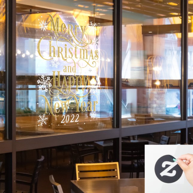  Merry Christmas & Happy New Year 2022 Restaurant Window Cling (Restaurant Window)