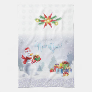 Merry Christmas & Happy New Year 2024 XMAS Snowman Kitchen Towel