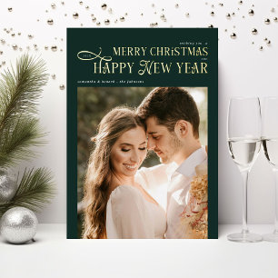 Merry Christmas Happy New Year 2 Photos Dark Green Foil Holiday Card