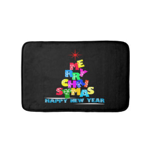 Merry Christmas Happy New Year Bath Mat