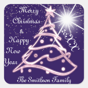 Merry Christmas & Happy New Year BLue Navy Pink Square Sticker