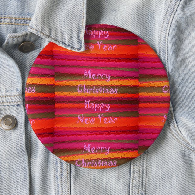 Merry Christmas Happy New Year Canvas Colour Desig 6 Inch Round Button (In Situ)