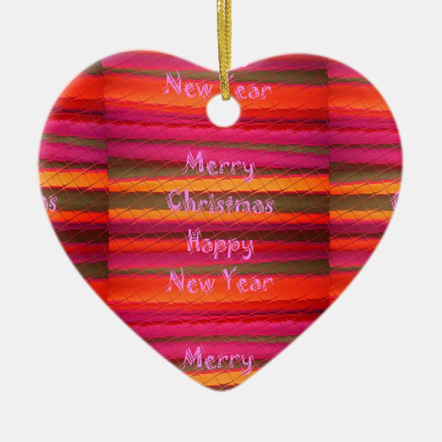 Merry Christmas Happy New Year Canvas Colour Desig Ceramic Ornament (Front)