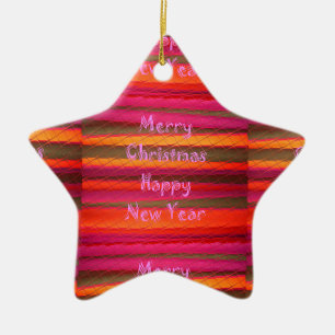 Merry Christmas Happy New Year Canvas Colour Desig Ceramic Ornament