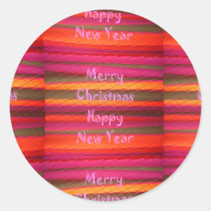 Merry Christmas Happy New Year Canvas Colour Desig Classic Round Sticker