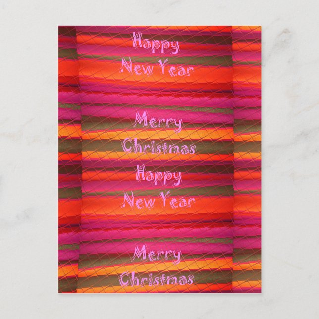 Merry Christmas Happy New Year Canvas Colour Desig Holiday Postcard (Front)