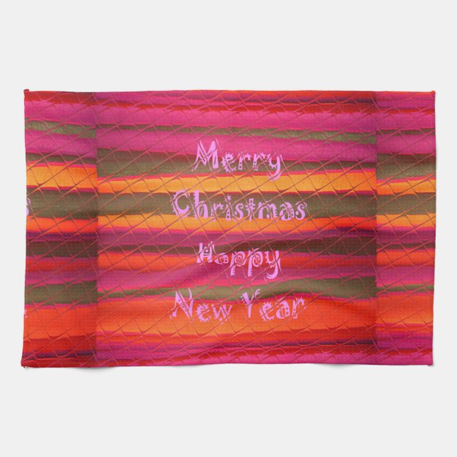 Merry Christmas Happy New Year Canvas Colour Desig Kitchen Towel (Horizontal)
