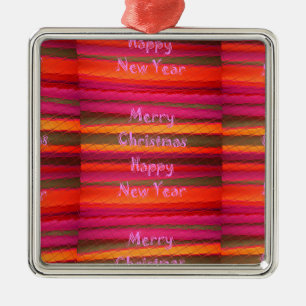 Merry Christmas Happy New Year Canvas Colour Desig Metal Ornament