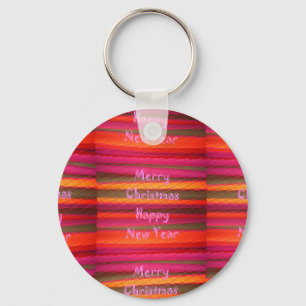Merry Christmas Happy New Year Canvas Colour Keychain