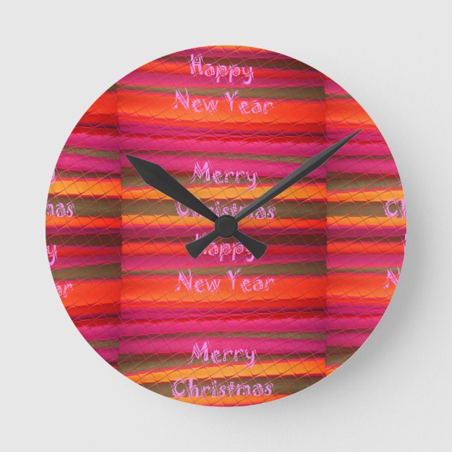 Merry Christmas Happy New Year Canvas Colour Round Clock (Front)