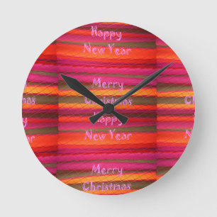 Merry Christmas Happy New Year Canvas Colour Round Clock