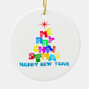 Merry Christmas Happy New Year Ceramic Ornament