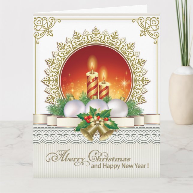 Merry Christmas Happy New Year Christmas Ornament Card (Front)
