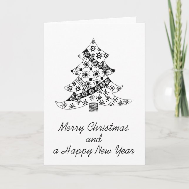 Merry Christmas Happy New Year Christmas Tree Holiday Card (Front)