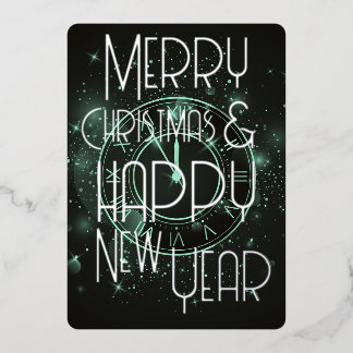 Merry Christmas Happy New Year Clock Foil Holiday Card