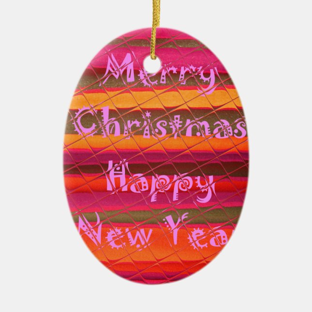 Merry Christmas Happy New Year Collection Ceramic Ornament (Front)