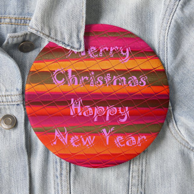Merry Christmas Happy New Year Color Design 6 Inch Round Button (In Situ)
