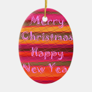Merry Christmas Happy New Year Colour Design Ceramic Ornament