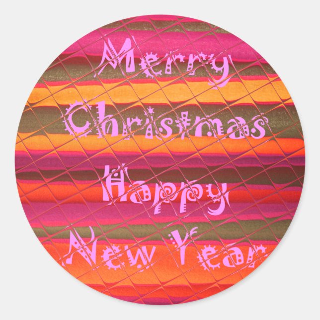 Merry Christmas Happy New Year Colour Design Classic Round Sticker (Front)