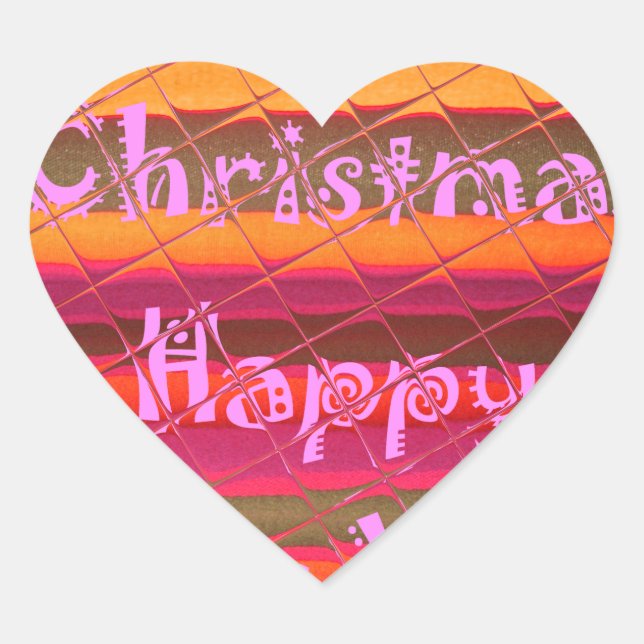 Merry Christmas Happy New Year Colour Design Heart Sticker (Front)