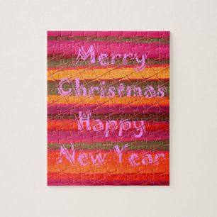 Merry Christmas Happy New Year Colour Design Jigsaw Puzzle