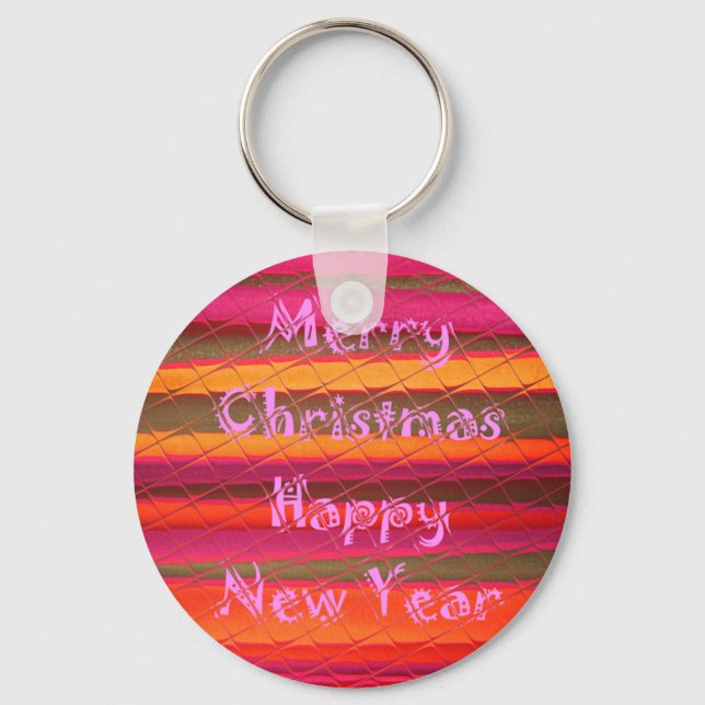 Merry Christmas Happy New Year Colour Design Keychain (Front)
