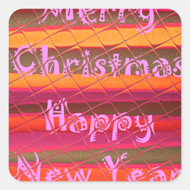 Merry Christmas Happy New Year Colour Design Square Sticker (Front)
