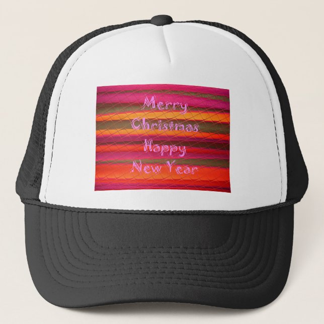 Merry Christmas Happy New Year Colour Design Trucker Hat (Front)