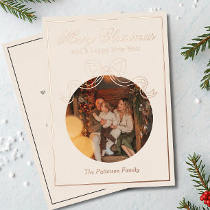 Merry Christmas Happy New Year Coquette Bow Photo Foil Holiday Card