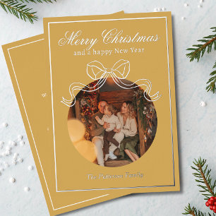 Merry Christmas Happy New Year Coquette Bow Photo Foil Holiday Card