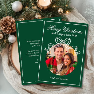 Merry Christmas Happy New Year Coquette Bow Photo Holiday Card