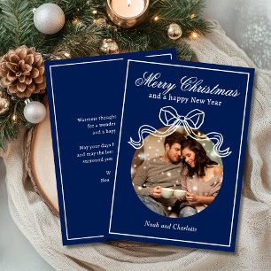Merry Christmas Happy New Year Coquette Bow Photo Holiday Card