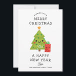 Merry Christmas Happy New Year. Cute winter tree Holiday Card<br><div class="desc">"Merry Christmas and a Happy New Year" holiday card with cute green winter tree and red gift. Please contact me if you need additional items.</div>