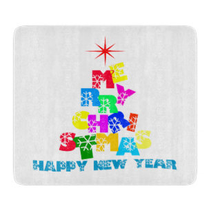 Merry Christmas Happy New Year Cutting Board