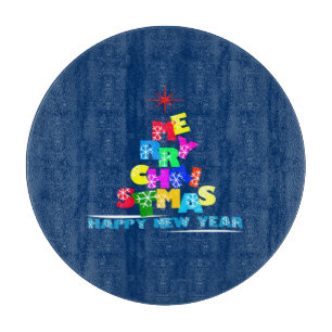 Merry Christmas Happy New Year Cutting Board