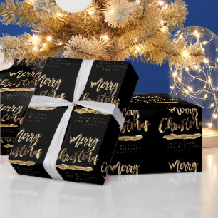 Merry Christmas Happy New Year Elegant Black Gold Wrapping Paper