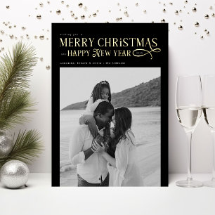 Merry Christmas Happy New Year Family 2 Photos Foil Holiday Card