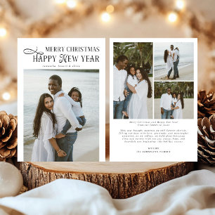 Merry Christmas Happy New Year Family 4 Photos Holiday Card