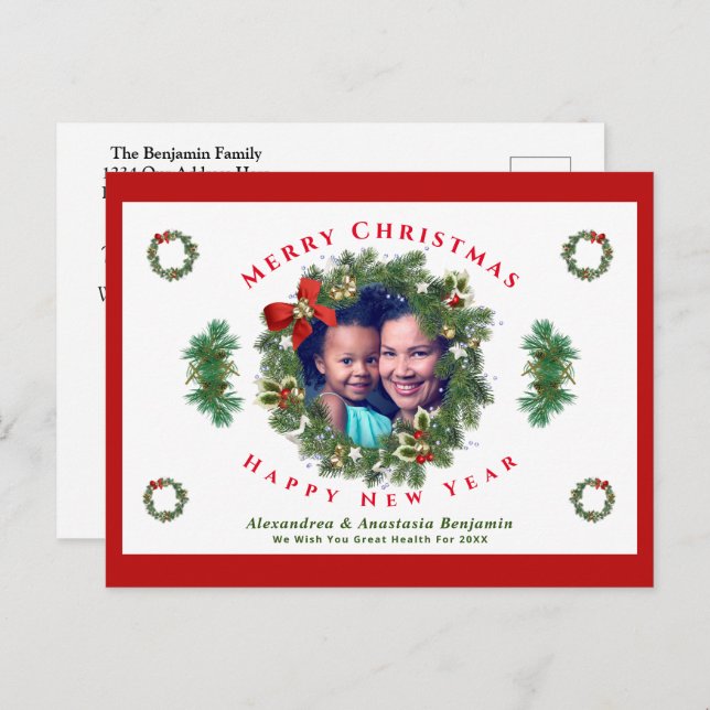 Merry Christmas Happy New Year Family Photo Custom Holiday Postcard (Front/Back)