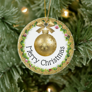 Merry Christmas Happy New Year Gift Ceramic Ornament