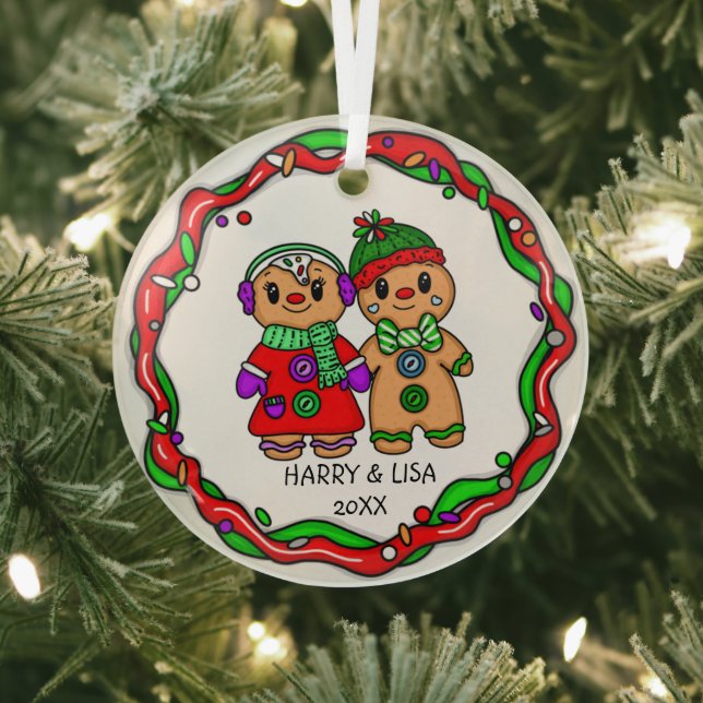 Merry Christmas | Happy New Year | Gingerbread Man Glass Ornament (Insitu)