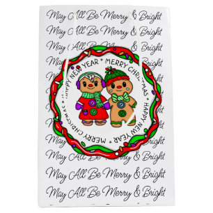 Merry Christmas   Happy New Year   Gingerbread Man Medium Gift Bag