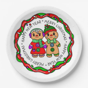 Merry Christmas   Happy New Year   Gingerbread Man Paper Plate