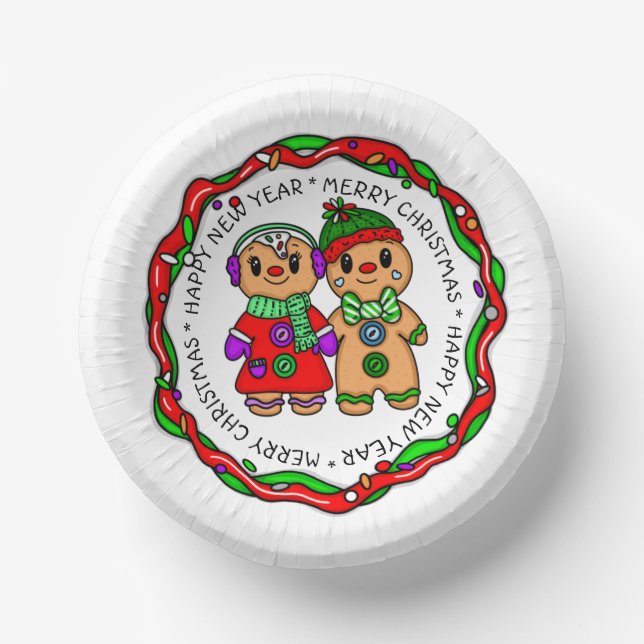 Merry Christmas | Happy New Year | Gingerbread Man Paper Plate (Front)