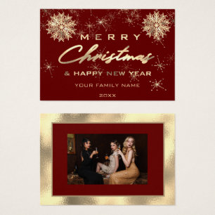 Merry Christmas Happy New Year Gold Burgundy Photo