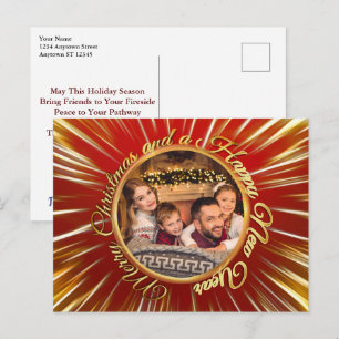 Merry Christmas Happy New Year Gold Circle Photo Postcard