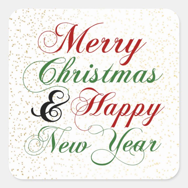 Merry Christmas Happy New Year Gold Confetti Square Sticker (Front)