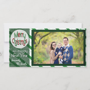 Merry Christmas / Happy New Year Green Stripes Holiday Card